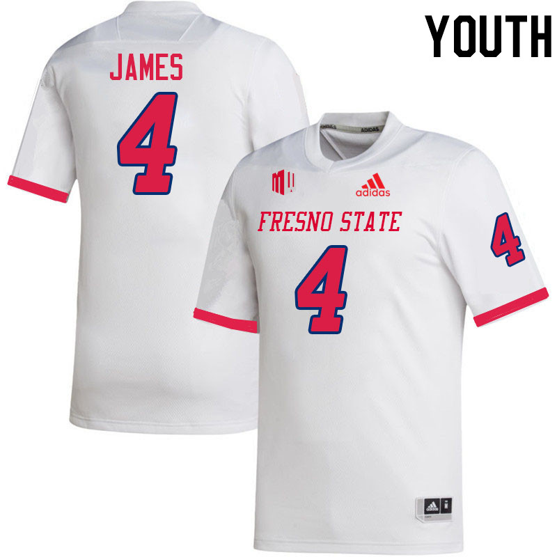 Youth #4 Chedon James Fresno State Bulldogs College Football Jerseys Stitched-White